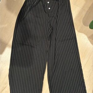 Black and White Pinstripe Wide-Leg Dress Jumpsuit